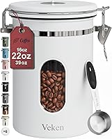 Vista 19 de Veken Recipiente de café con ventana, recipiente hermético de almacenamiento de alimentos de cocina de acero inoxidable con tapas, rastreador