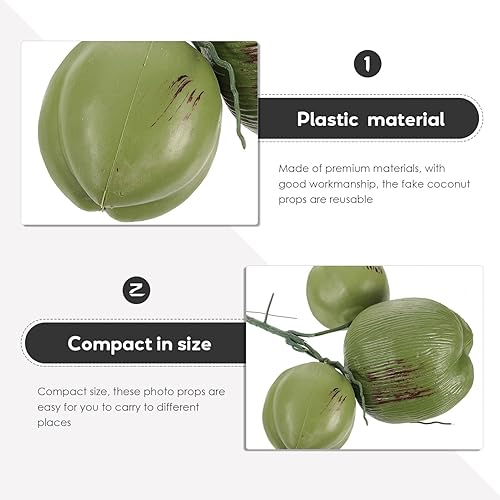 Miniatura 2 de 1 manojo artificial de coco artificial de fruta falsa simulada modelo de alimentos simulado decoraciones de cokernut para selva hawaiana Luau