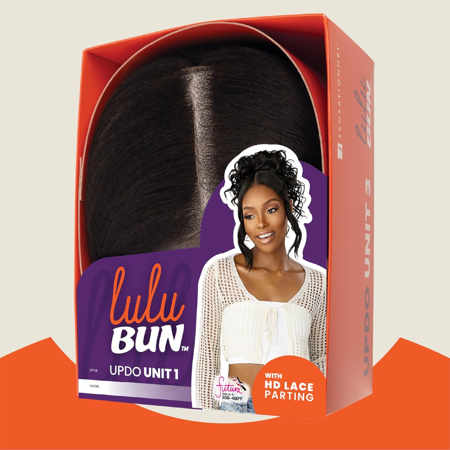 Sensationnel Lulu bun updo hairextensions - unit 1 synthetic 3x3.5 hd lace parting quick and easy wear drawstring cap hair wig piece (2 DARKBROWN)