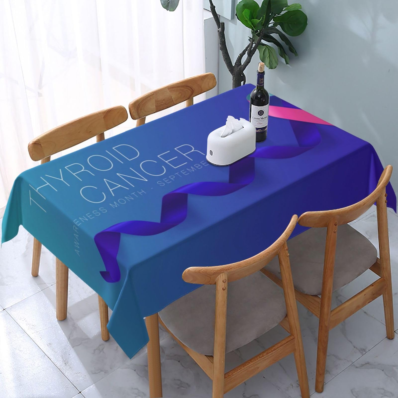 JunHeArt Thyroid Cancer Awareness Month Tablecloth Rectangle Table Cover Washable Table Cloths Decor For Kitchen 54" X 72"