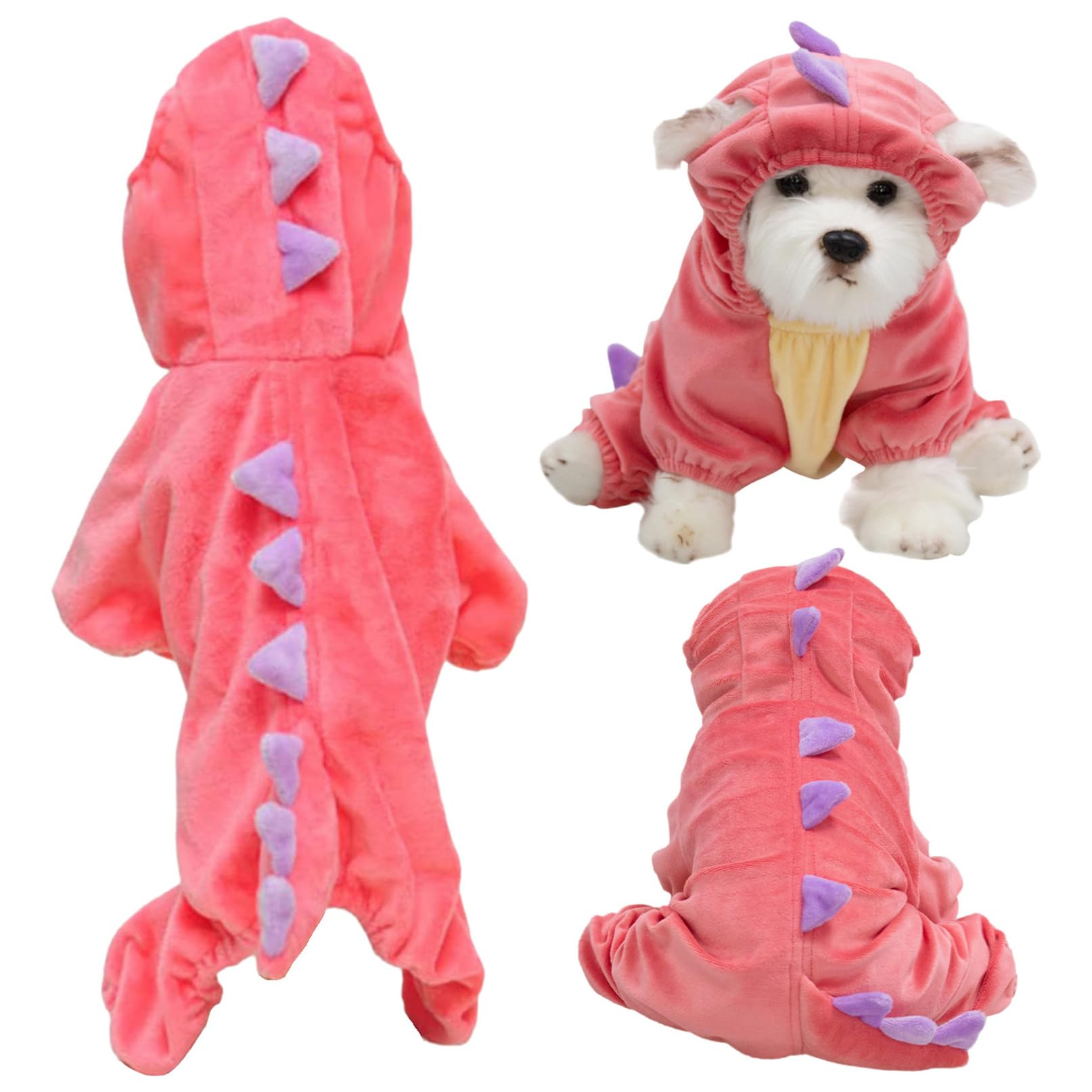 YiZYiF Dinosaur Dog Costume Halloween Pet Clothing Comfortable Outfit for Small Medium Large Dogs Party Pink L