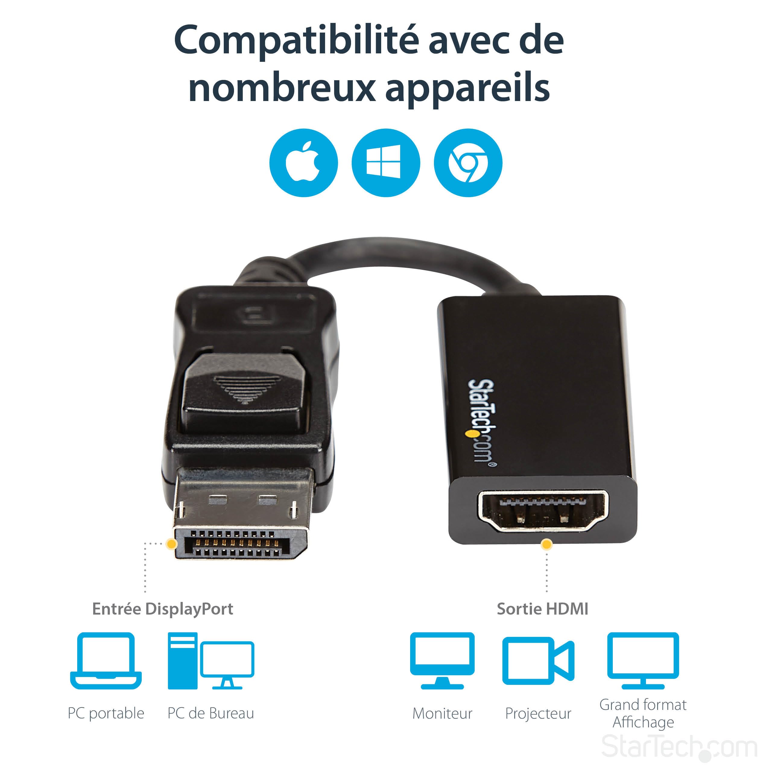 StarTech Adaptateur actif DisplayPort vers HDMI, 4K 60Hz, HDCP (DP2HD4K60S)