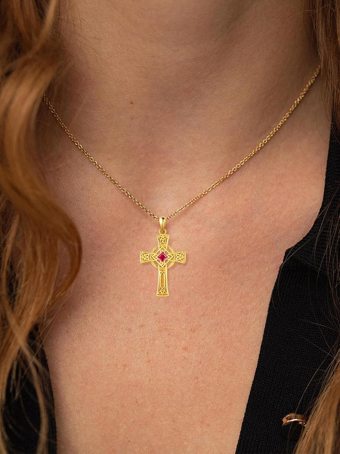 Valentine's Day Irish Jewelry Celtic Cross Necklaces for Women Anniversary Birthday Gift Protection Christian Cross with Square Birthstone - Image 3