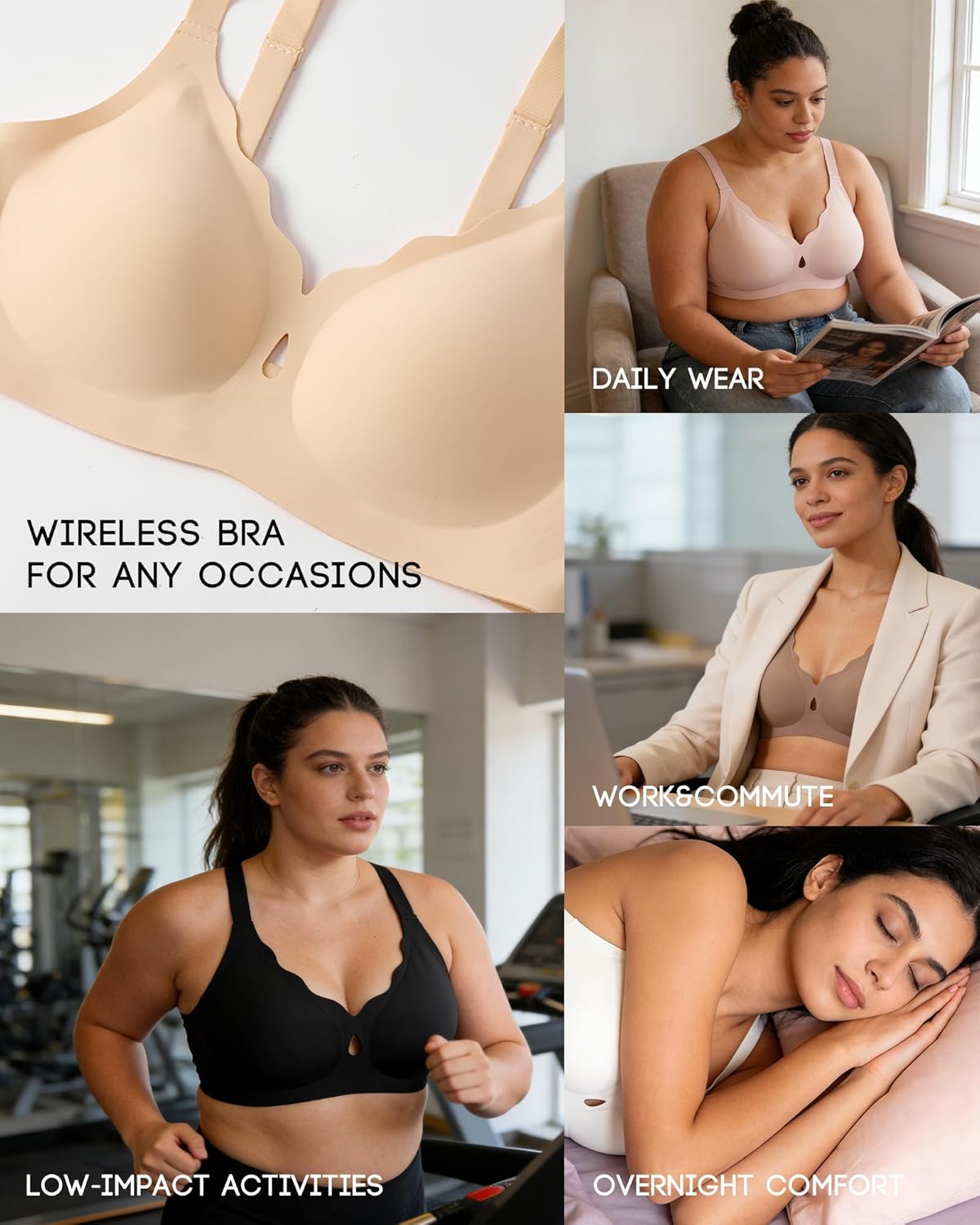 Women's Jelly Comfort No Underwire Bra - Scalloped Wireless Full Coverage with Push Up Lift, Seamless T-Shirt Bra - Image 8