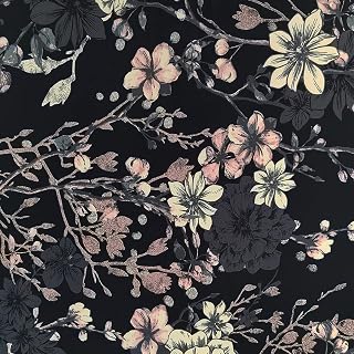 White & Black Pink Floral Background Fabric by The Yard, 4 Way Stretch Nylon Spandex Knit Quilting Yard,Printed Craft for DIY Sewing (A), 59 Inches
