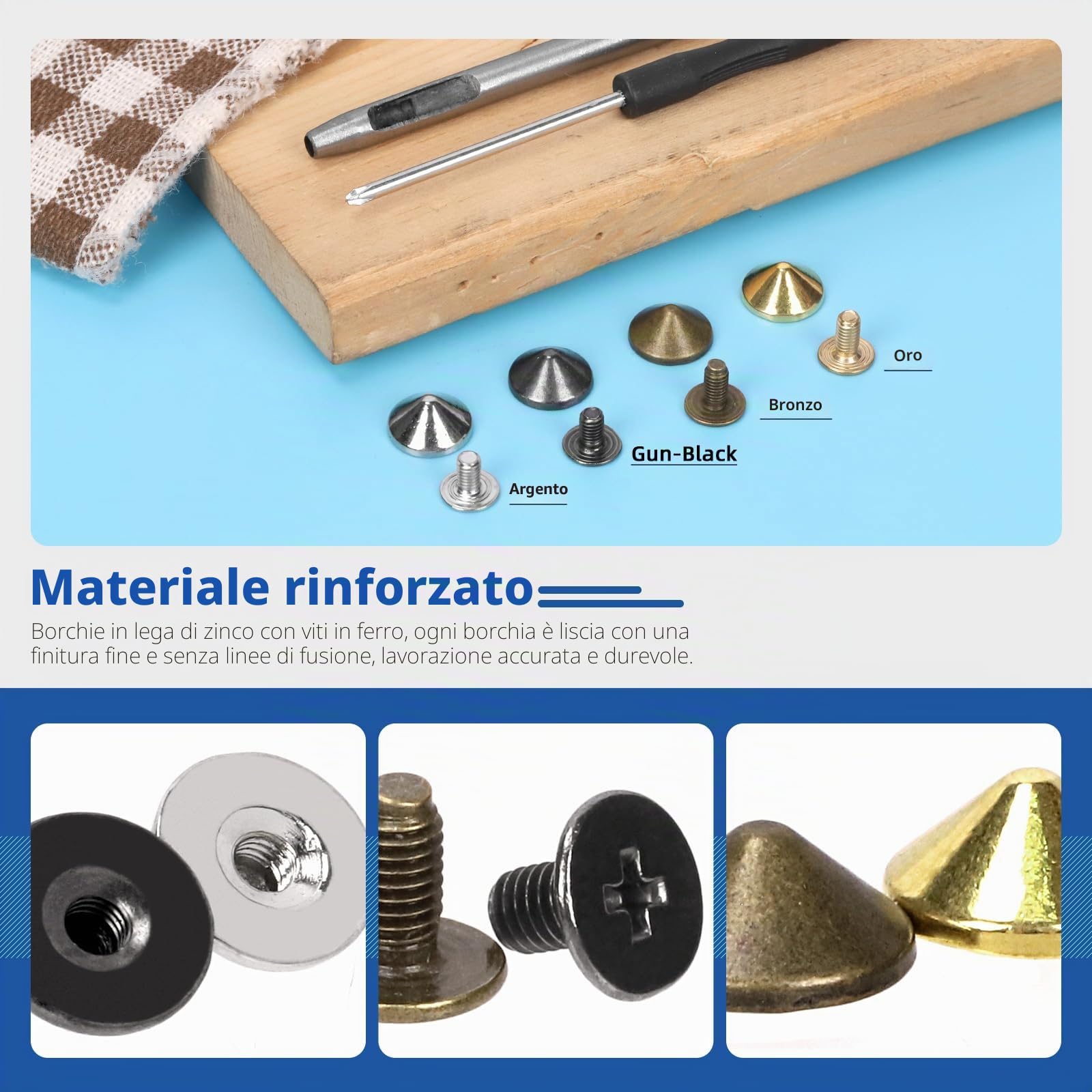 Glarks 100 Sets Sliver Cone Spikes e Studs Kit 4.7mm Bullet Spikes Vite Punk Back Studs e Spikes con Strumenti di Installazione In Pelle Craft Rivetti Viti