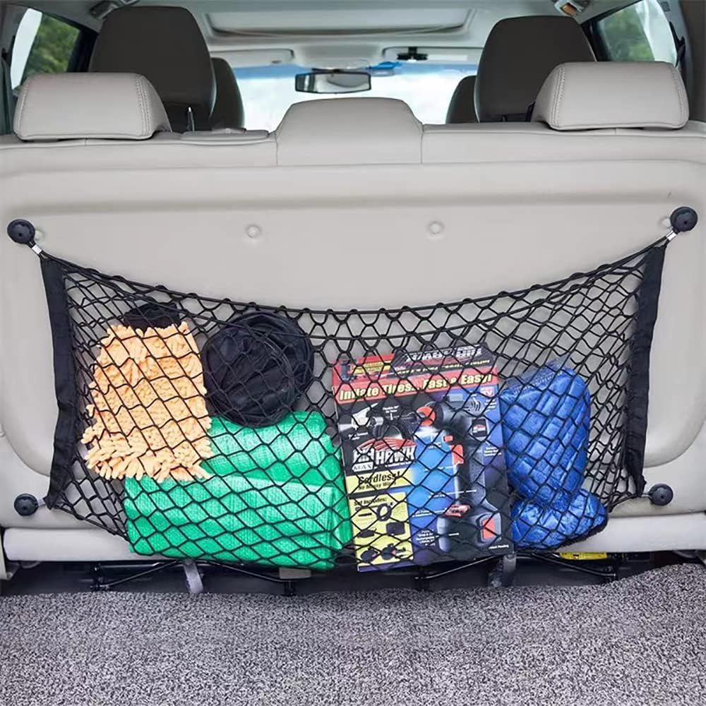 Floor Style Trunk Cargo Net ,Adjustable Elastic Heavy Duty Cargo Net - Universal Stretchable Truck Net with Hooks Organizer, Storage, Mesh, Nylon, Bungee for Car, SUV, Truck (43.3X19.7)