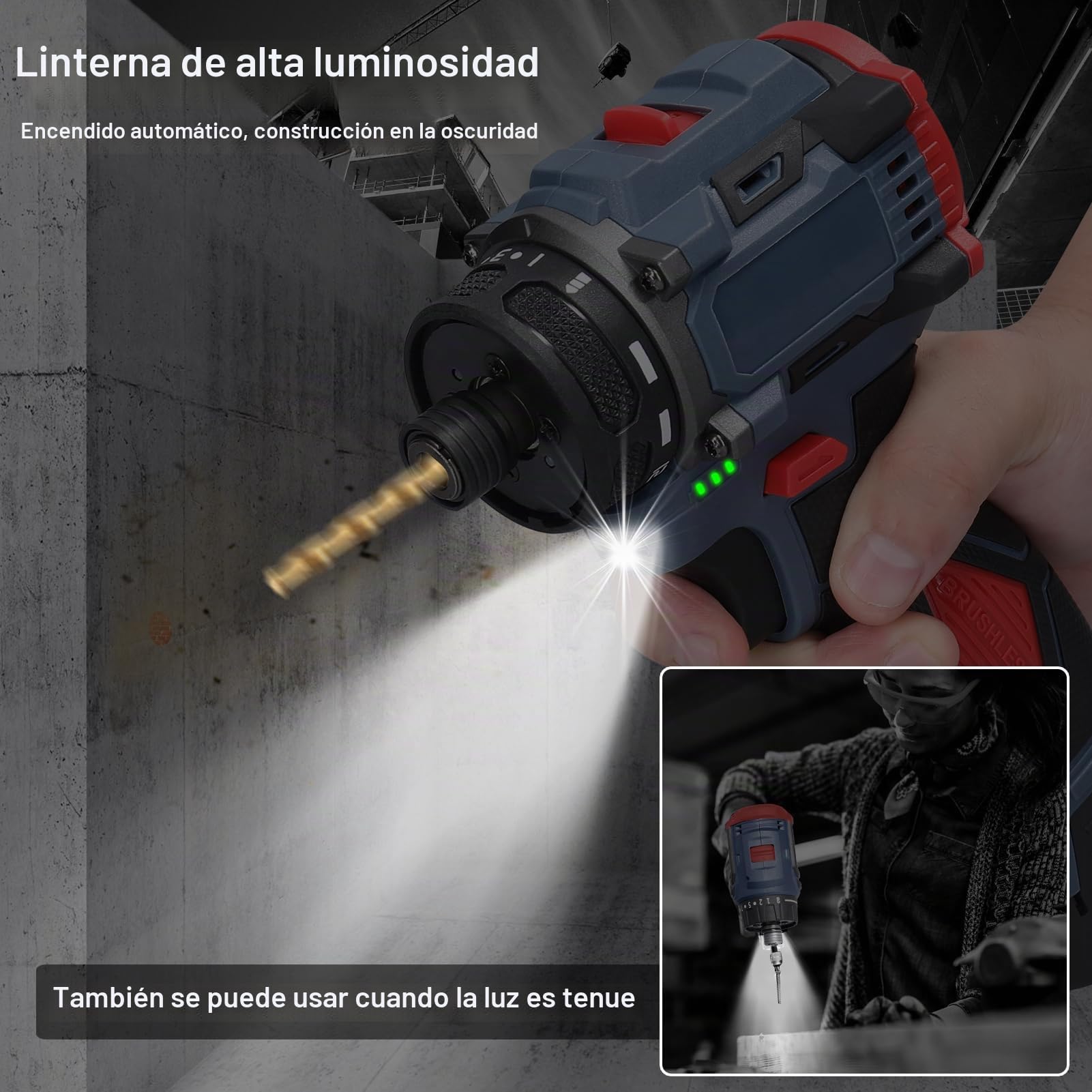 Weytoll Taladro Atornillador Inalámbrico de 16,8 V, Destornillador Inalámbrico con 2 Baterías 1300 mAh, Máximo 45 Nm, Ajuste de par 23+1, 2 Velocidades, Luz LED para Reparación