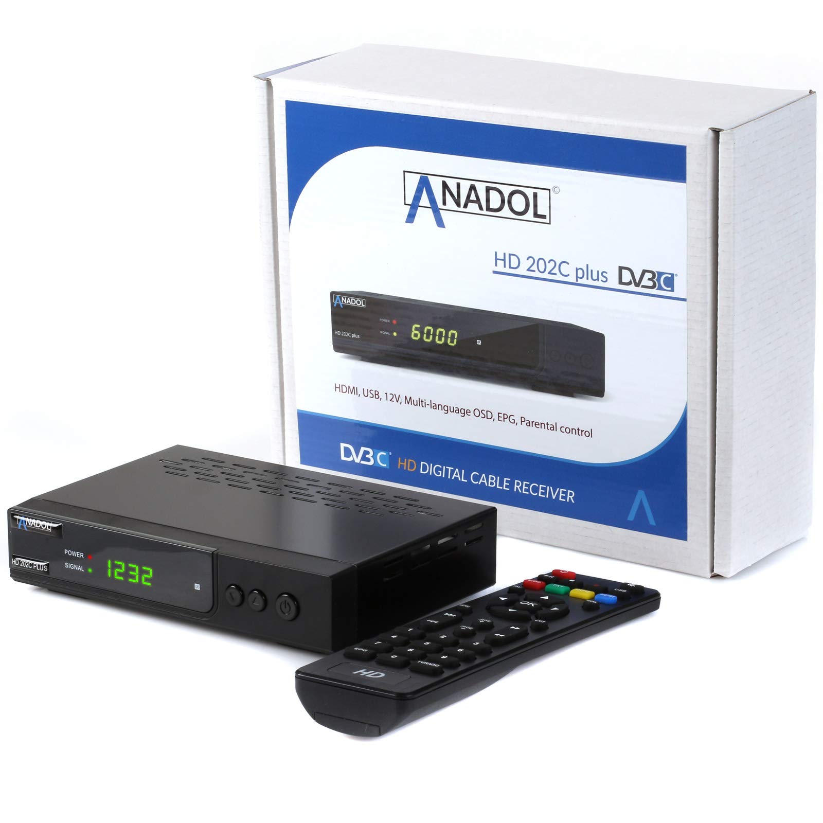 Anadol HD 202c Plus Digital Kabel Receiver für Kabelfernsehen mit PVR Aufnahmefunktion & Timeshift, AAC-LC Audio, Umstieg Analog auf Digital - für TV, DVBC, DVB-C, HDMI, SCART + HDMI Kabel