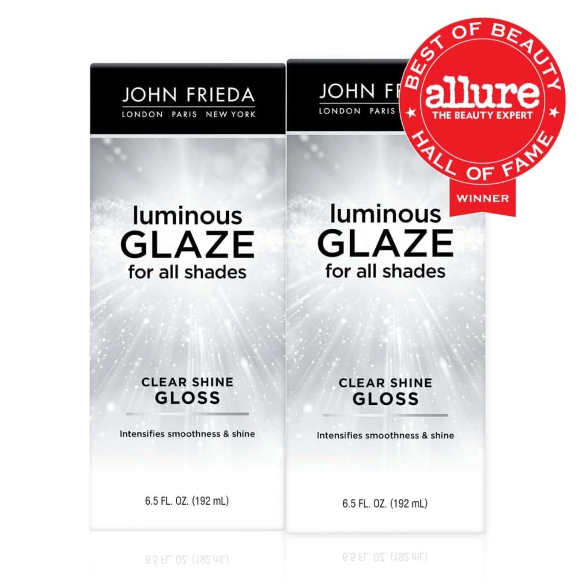 John Frieda Luminous Glaze Clear Shine Hair Gloss, Enhances Color and Adds Gloss for a Reflective Sheen on Color-Treated or Natural Hair, 6.5 Oz, Pack