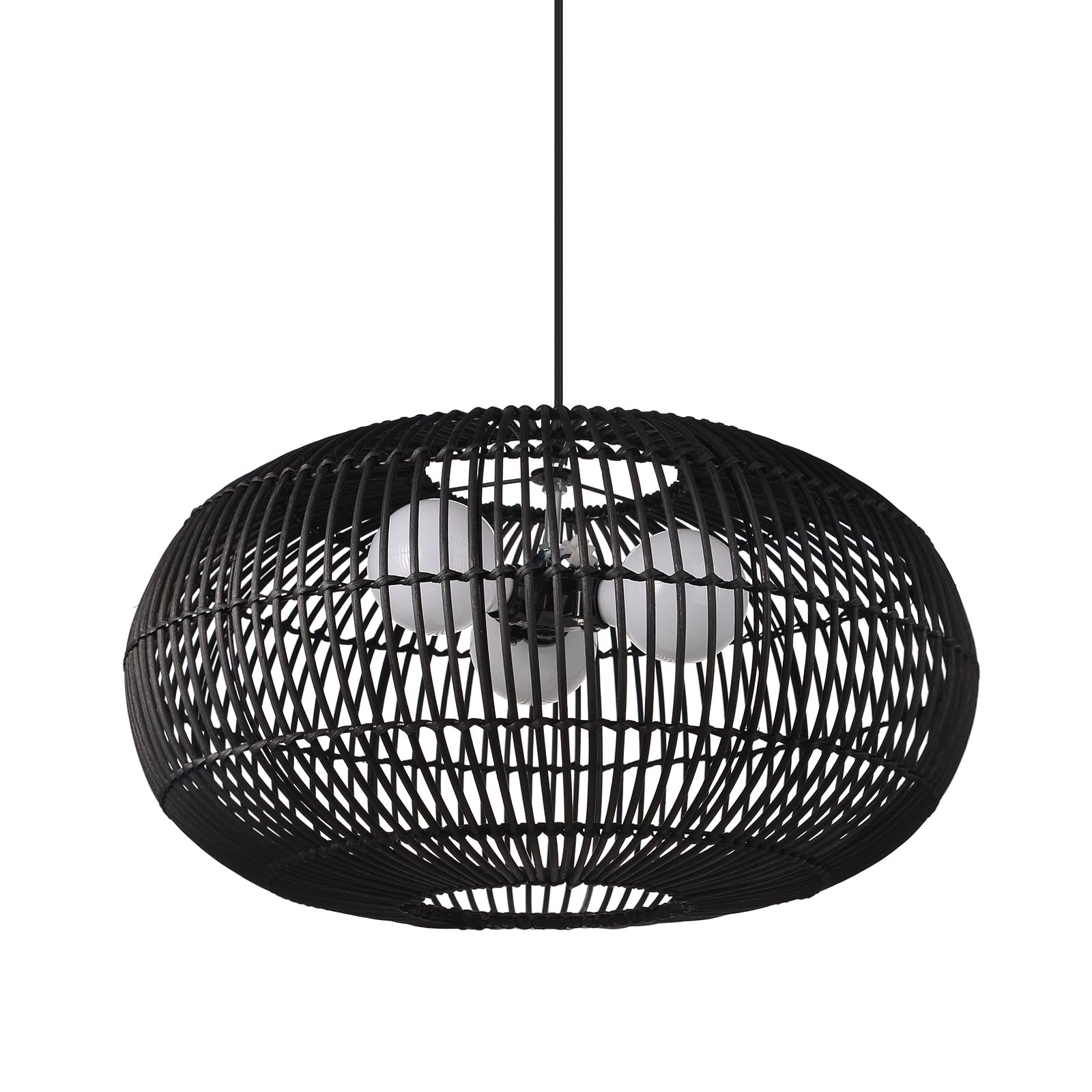 Black Woven Pendant Lights,Modern Boho Hanging Lamp Rattan Shade ...