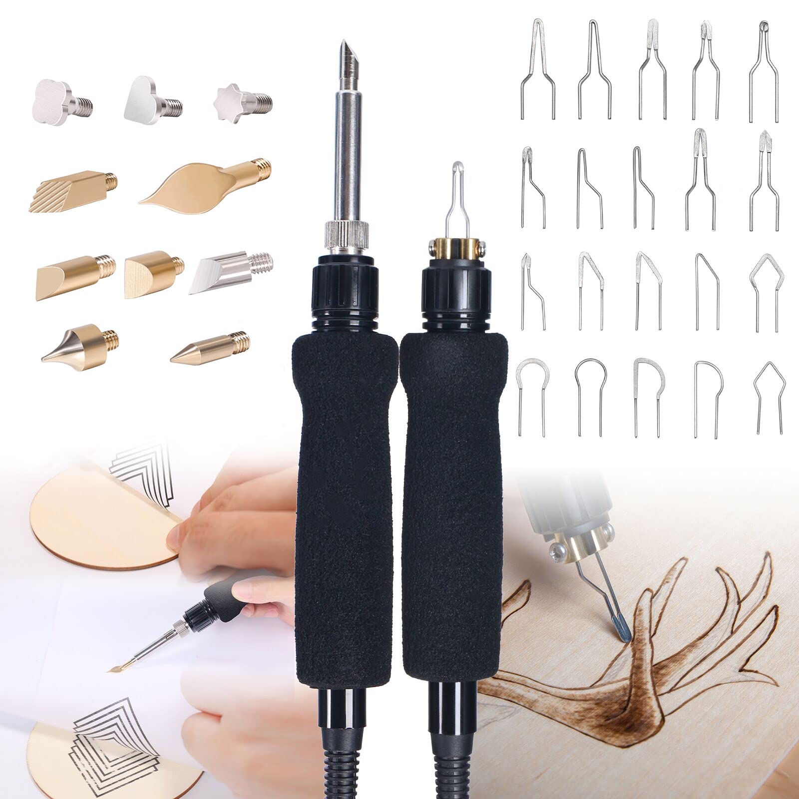 YIHUA 939D-II Kit Pirografo Per Legno Penna Pirografica con Pennino a Filo + Penna Pirografica a punta solida 2-IN-1 con 20 punte a filamento e 10 Pirografo con punta piena(EU PLUG)