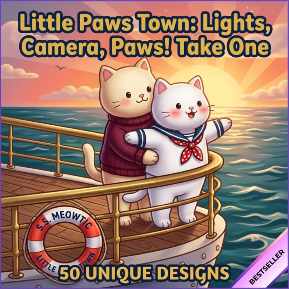 Little Paws Town: Lights, Camera, Paws - Take One: Cozy Animal Coloring Book for Adults and Teens - 50 Bold and Easy Designs from the Movie Set - ... Hollywood Scenes - Large Print 8.5" x 8.5"