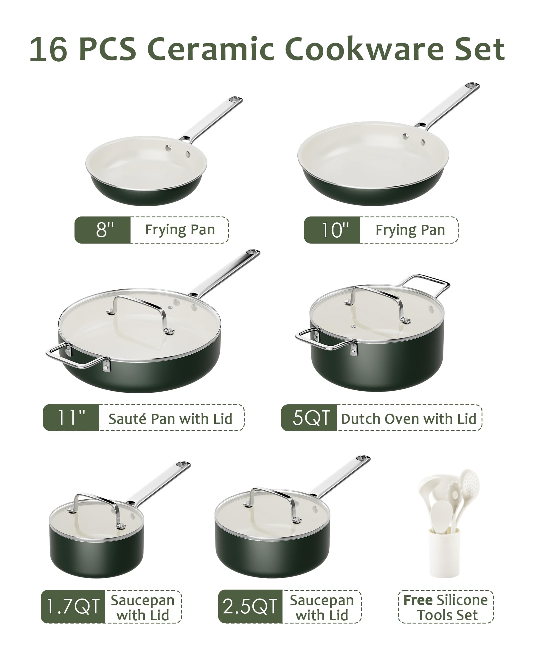 VONIKI Ceramic Cookware Set - Nonstick & Oven Safe -2 VONIKI Ceramic Cookware Set - Nonstick & Oven Safe -2