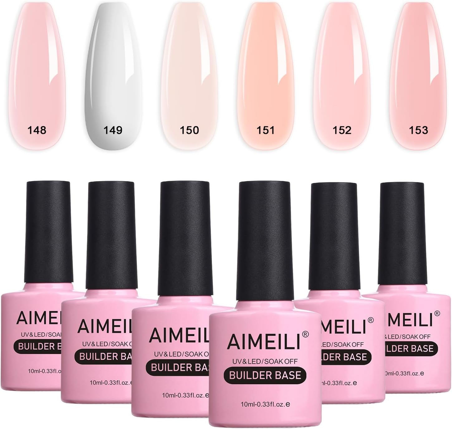 8 in 1 Builder Nail Gel Set, Sheer Color Builder Base Nail Strengthening Gel Nail Extension Glue Gel in a Bottle, UV LED Gel Polish 6pcs X 10ml - Gift Kit 36