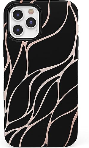 Casely Funda para iPhone 1212 Pro  Funda de ondas metálicas negras y doradas con cobertura de 360 grados para tu teléfono, recortes precisos,