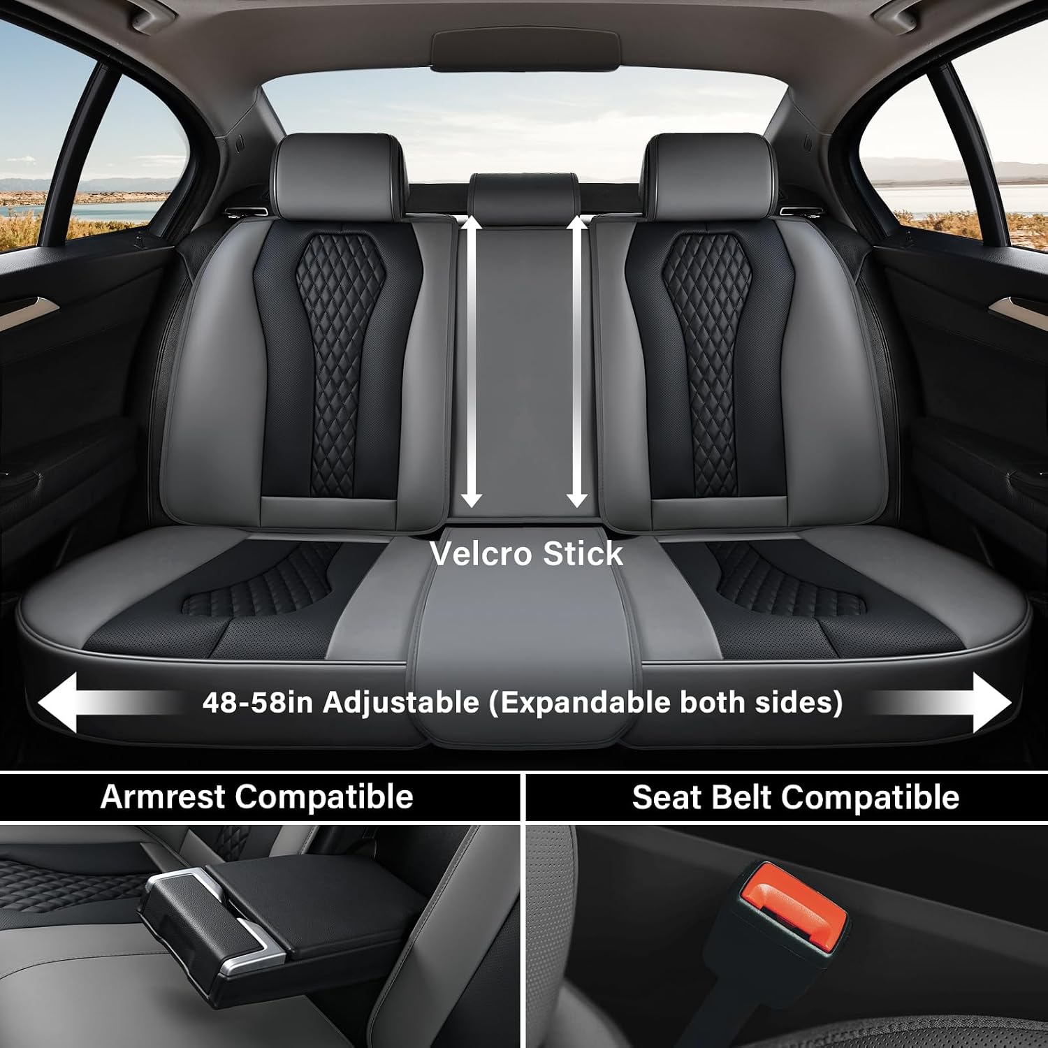 Coverado Car Seat Covers, Back Car Seat Cover, 3-Pieces Leather Seat Cover, Luxury Car Seat Cushion, Luxury Seat Cover Seat Protector Universal Most Cars Trucks SUV image 2