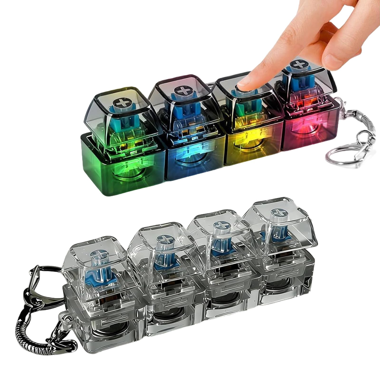 2 PCS Keyboard Fidget Toys ,4 Keys Glowing Clicky Decompression Toys, Portable Keyboard Fidget Toys with Keychain for Office School Home Travel