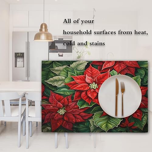 Miniatura 7 de Juego de 4 manteles individuales con diseño de flor de pascua de Navidad, lavables, impermeables, para decoración de mesa de comedor, 18 x 12