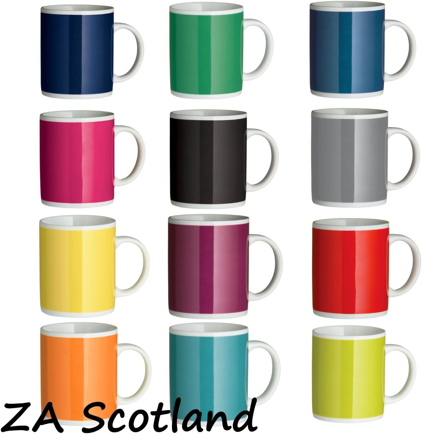 Set Of 12 Tea Coffee Mugs Cups 10 Funky Assorted Colours Bright Colour Mugs New