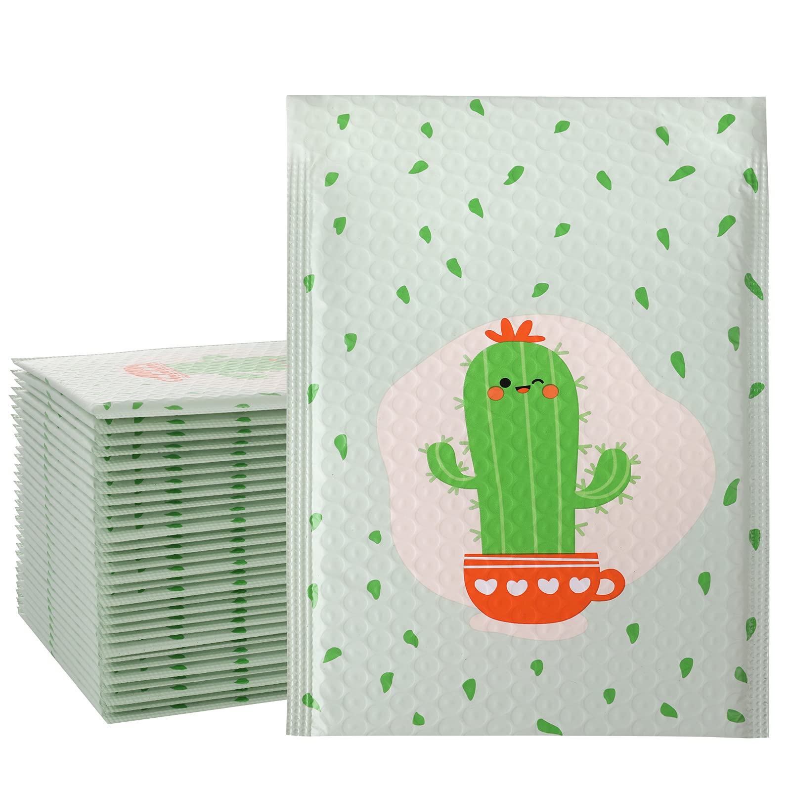 18x23cm Green Succulents Padded Envelopes Custom Designer Envelopes Mailers Self Seal Waterproof Packing Bags for Shipping, Cactus, Pack of 30