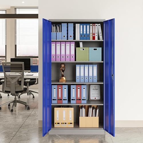 Miniatura 13 de Gabinete de almacenamiento de metal para garaje, gabinete de almacenamiento con bloqueo de 71 pulgadas con 2 puertas y 4 estantes ajustables, Negro