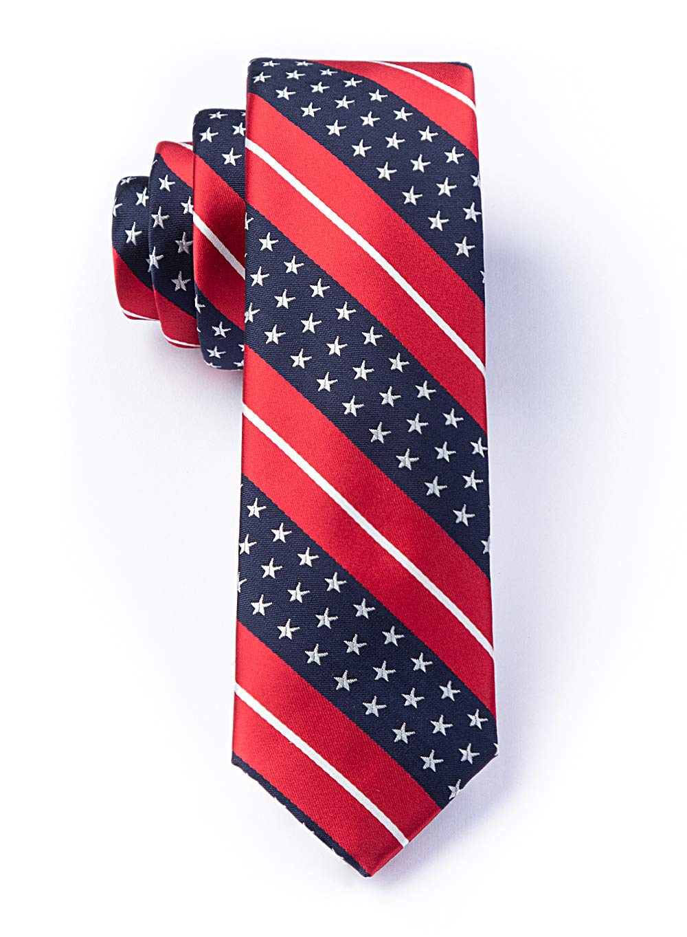 Wild Ties Men's Red White Blue Freedom USA Stars & Stripes American Flag Patriotic Tie Necktie