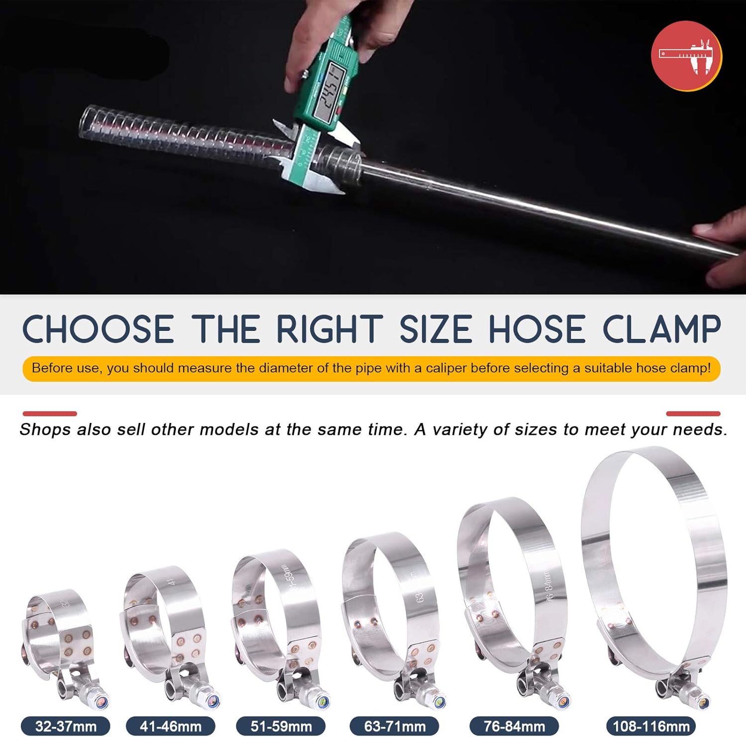 Hilitchi 5Pcs Stainless Steel T-Bolt Clamps with Rounded Band Edges Heavy Duty Turbo Intake Intercooler Clamp (63-71MM) for 2 1/4 Inch