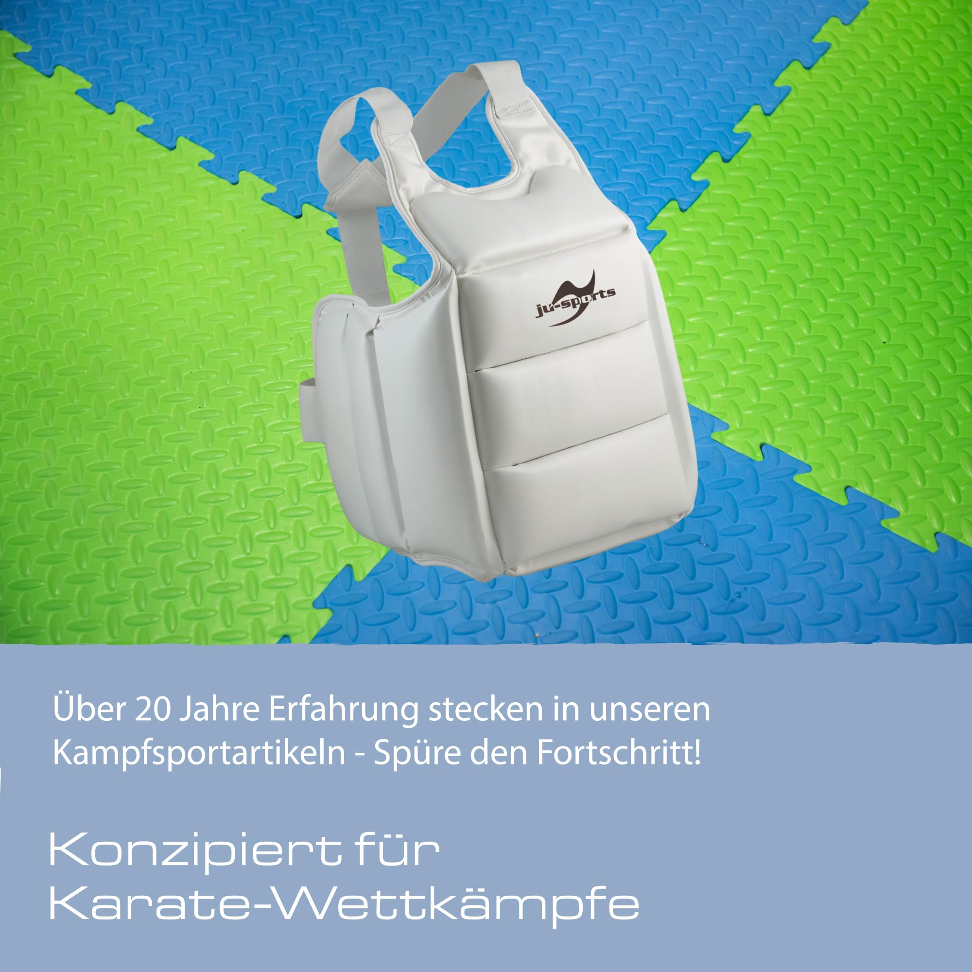Ju-Sports Kampfweste Karate - weiß I Leichte Weste für Karate Wettkämpfe I Schnell anzulegende Kampfweste die optimal sitzt I PU-Material, Größe S-XL
