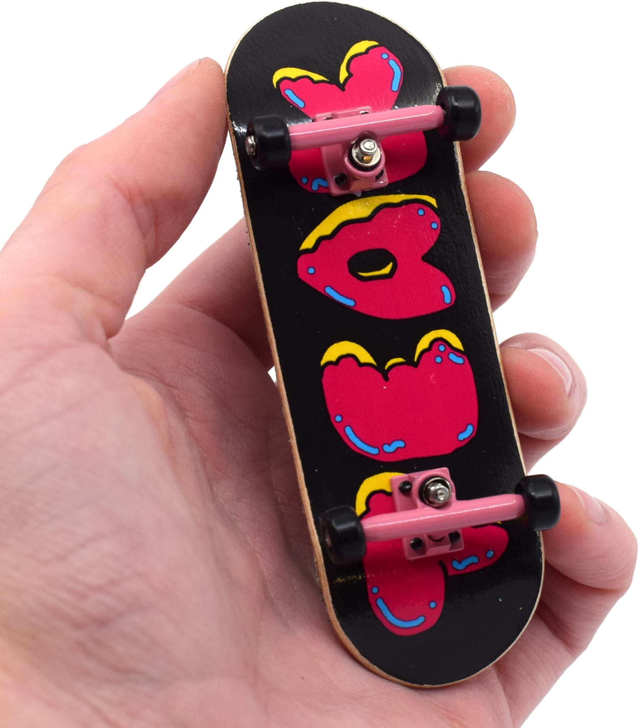 - Teak Tuning 32mm Pro Fingerboard Heat Transfer Graphic Complete - Fully Assembled with Pro Level Parts - Pro Shaped Wood Deck (34x97mm), UltraSpin Wheels, Prodigy Trucks - Donut Teak Logo