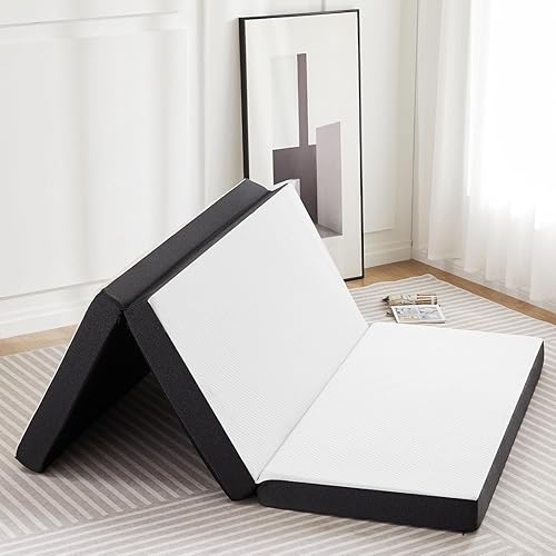 Miniatura 1 de Sweetcrispy Colchón de espuma viscoelástica triple  Almohadilla de cama portátil de 4 pulgadas, tapete plegable y lavable con certificado