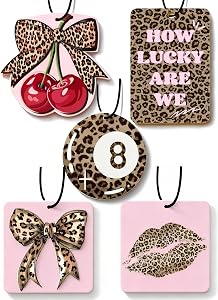 5Pcs leopard Car Air Fresheners cute Car Interior Accessories Hanging Scents Freshener Automotive Room Decor For Women Teen Girls Gift