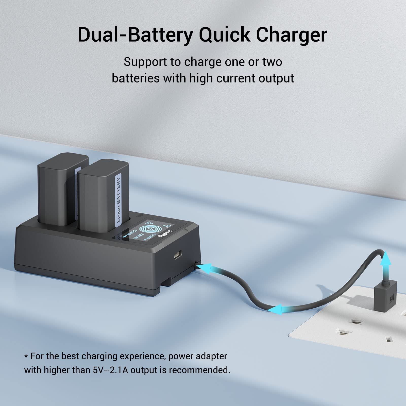 SMALLRIG Batteries de Rechange pour Appareil Photo et Chargeur d'Ecran LCD (Lot de 2), Compatible avec NP-FW50 pour Sony A6000, A6500, A6300, A6400, A7, A7 II, A7R II, A7S II, A7S, A7R - 3818