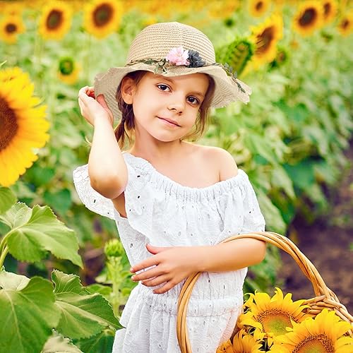 Miniatura 2 de 2 sombreros de paja de verano para niñas y niños, de ala ancha, sombrero de paja para el sol, protección UV, sombrero de playa para niñas al aire
