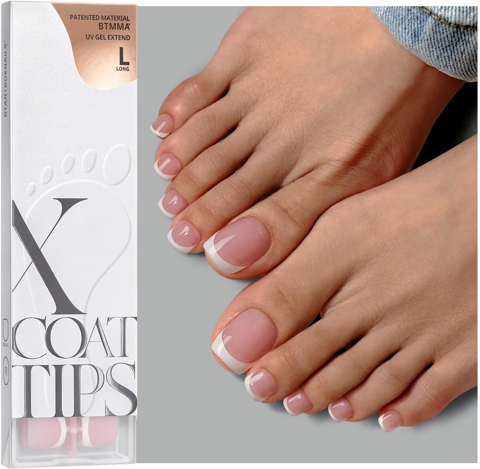 XCOATTIPS Toe Nail Tips - Upgrade Bigger Size French Tip Press On Toenails for Women, Pink Soft Gel Toenail Press Ons, 150pcs Soak Off Fake Toe Nails