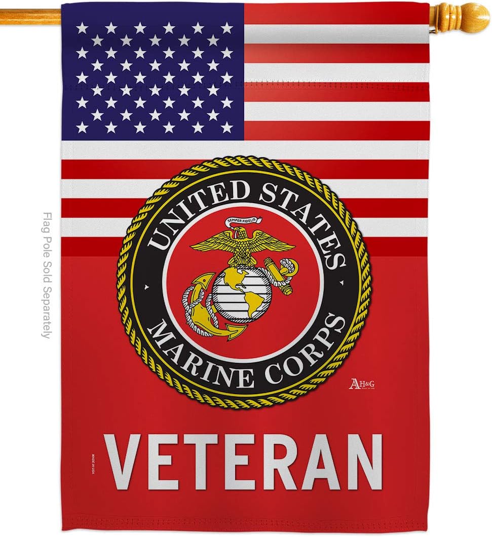 Marine Corps US Veteran House Flag Armed Forces USMC Semper Fi United State American Military Retire Official Small Decorative Gift Yard Banner Double-Sided Made In USA 28 X 40