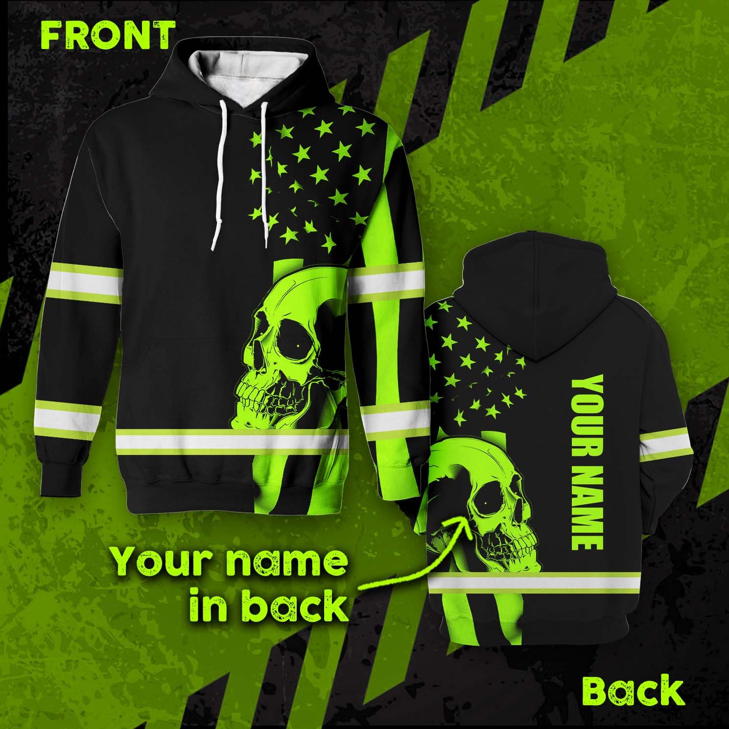 Maddly Hi Vis Hoodie Reflective America Flag Patriotic Custom Name Safety Workwear for Workers, Runners, Cyclists, Truckers, Operator-XL