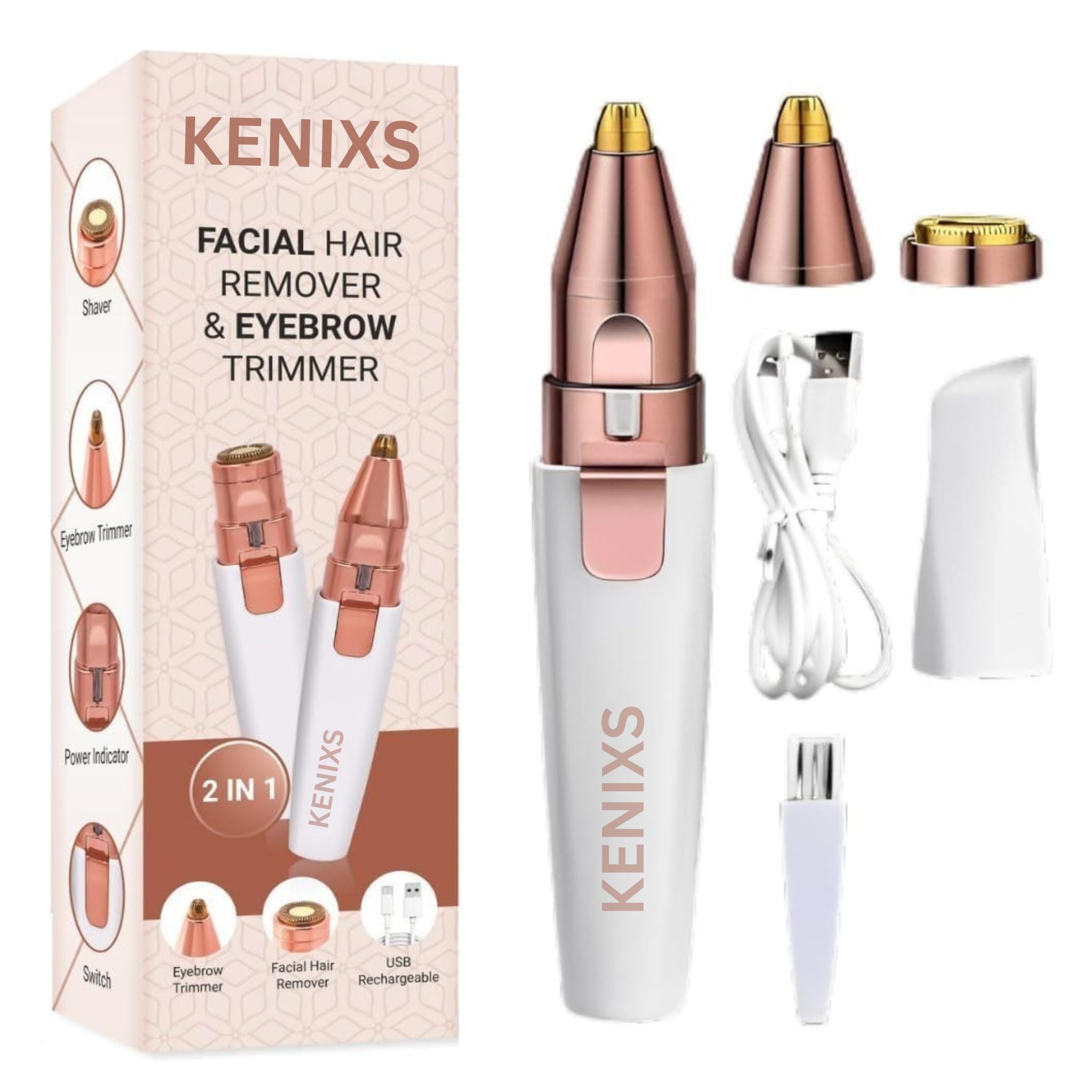 Kewix Portable eyebrow trimmer for women, epilator for women, facial hair remover for women,Face, Lips (White)