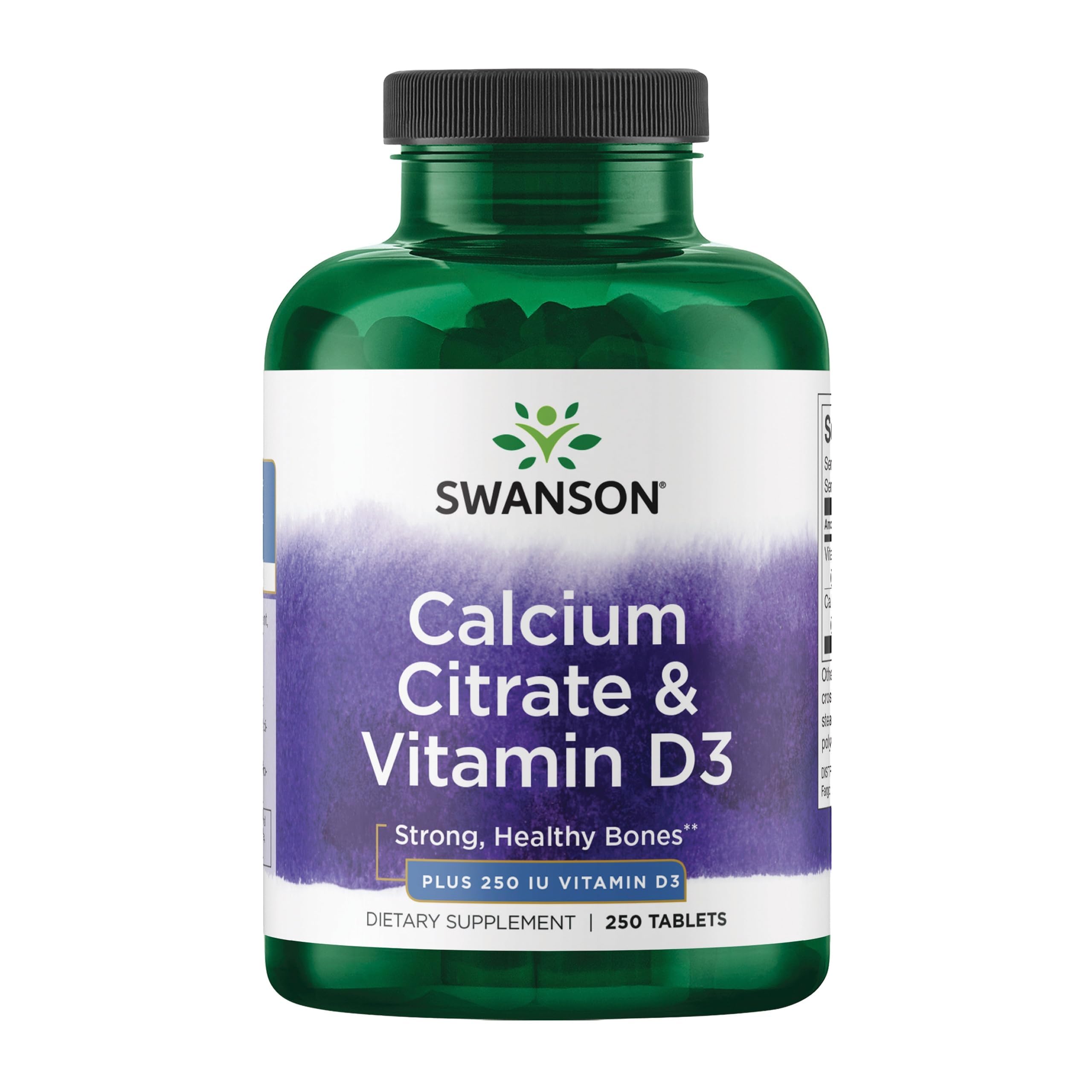 Swanson Calcium Citrate & Vitamin D for Strong Bones, 250 Tablets 250 Count (Pack of 1)