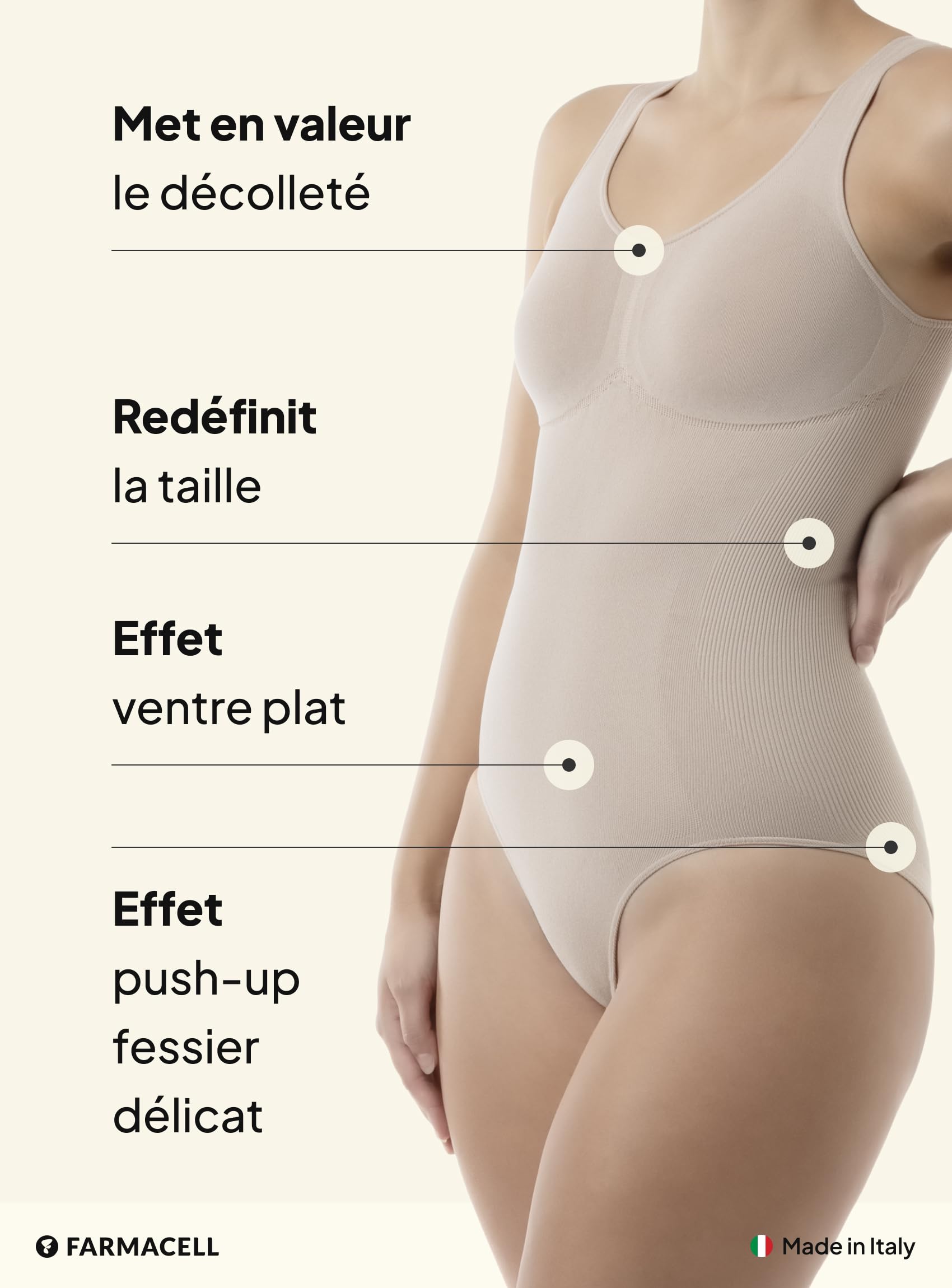 Farmacell Body Gainant Femme Ventre Plat et Push-Up, Made in Italy, 608