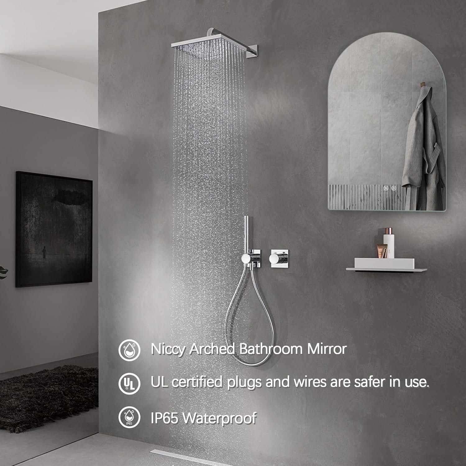 Niccy Arched LED Bathroom Mirror, 48x24 Inch Arch Frameless Backlit Mirrors for Wall Arched Lighted Vanity Mirrors Defogger and 3 Color, Explosion-Proof, HD Glass and IP65 Waterproof