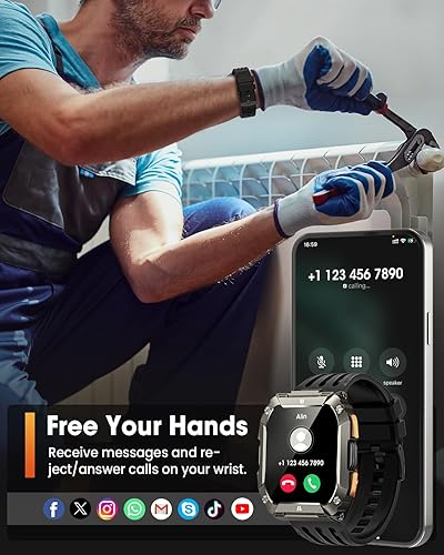 Miniatura 7 de Smart Watches for Men, Military Smart Watch with 100 Days BatteryLED Flashlight, 1.95'' Fitness Watch with Heart Rate Sleep Monitor100+ Sports Mode,