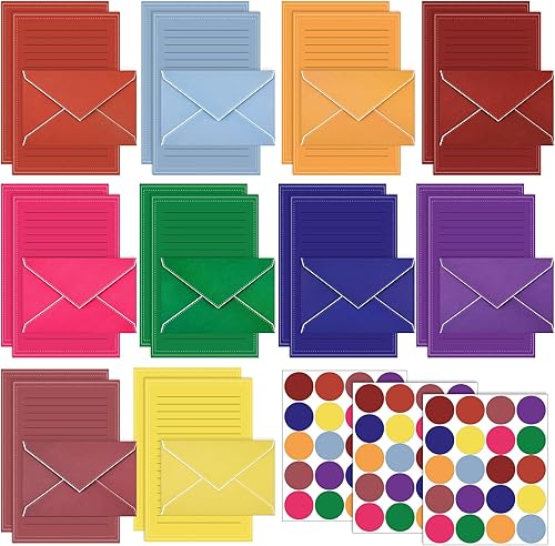 Miniatura 8 de TaoBary Juego de 160 papeles de papelería (50 papeles de escritura de doble cara, 50 sobres a juego), 60 calcomanías de puntos redondos, 10 diseños