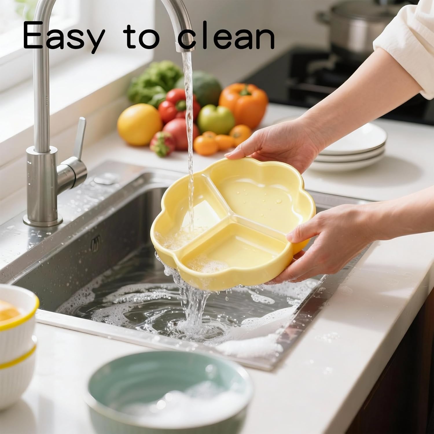 Liquid Silicone Baby Feeding Set – Suction Plates for Toddlers –BPA Free Eating Essentials for 36+ Months (2,Soft Apricot Yellow)