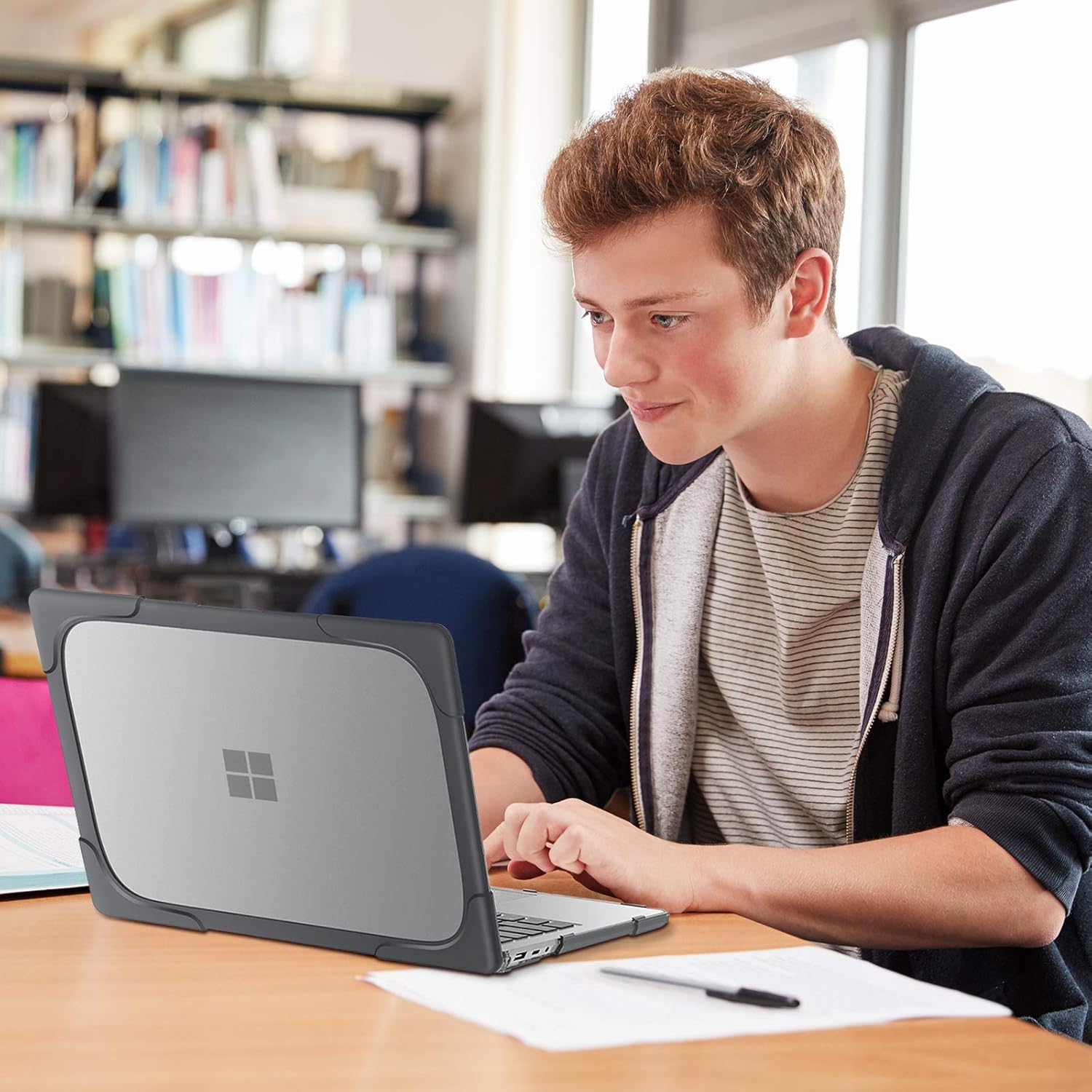 ProCase Protective Case for 15 Inch Surface Laptop 5/4/3, Heavy Duty Slim Hard Shell Cover with Foldable Kickstands for 15" Laptop 2022 2021 2019 Old Version -Grey