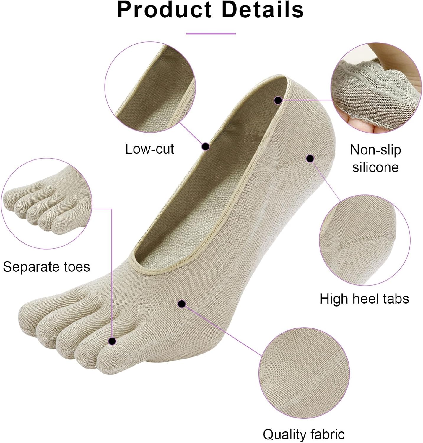 ZAKASA No Show Toe Socks Women Running Five Finger Socks Invisible Liner Boat Low Cut Loafer Socks for Ladies - Image 3