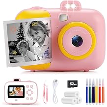 Kids Instant Camera with Printed Paper, 1080P HD Kids Camera Instant Print with 32GB SD Card Girl Toy Birthday Gift for 5-7 5 6 7 8 9 Years Old Girls
