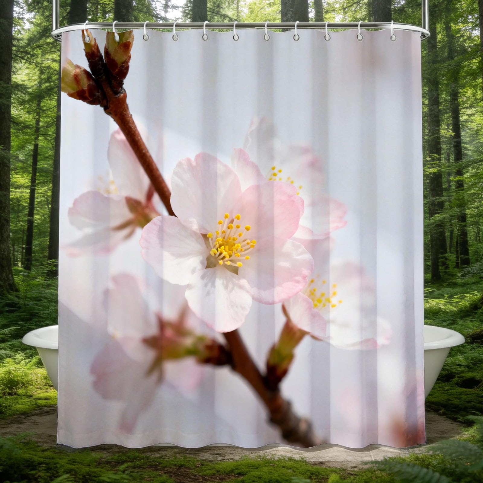Hongduo 3D Cherry Shower Curtain for Stalls Bathtubs Tree Branches Bathroom Decor Shower Curtain Set Polyester Fabric Waterproof 200x200cm/79X79 Inch with Hooks