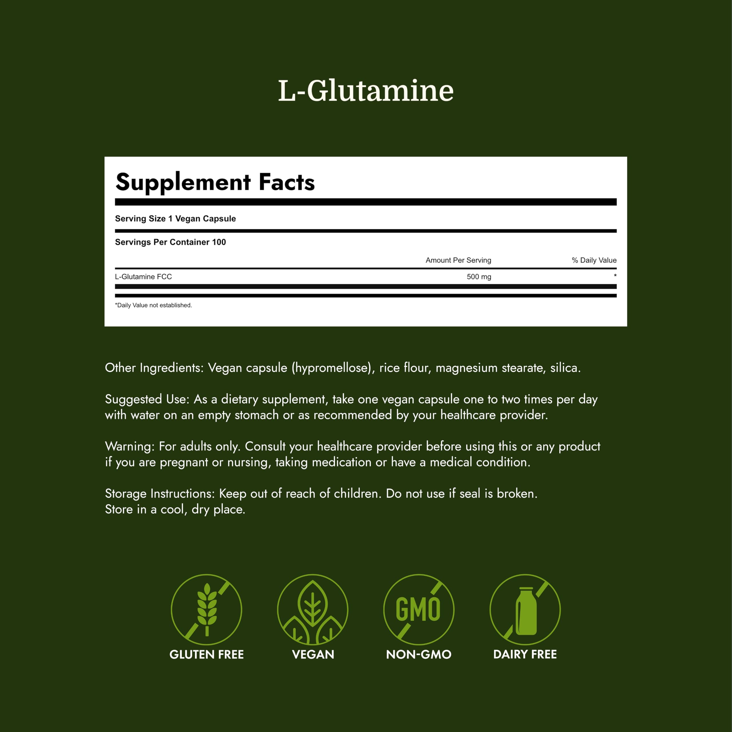Swanson Amino Acid L-Glutamine 500 mg, 100 Capsules — Amazon image 4