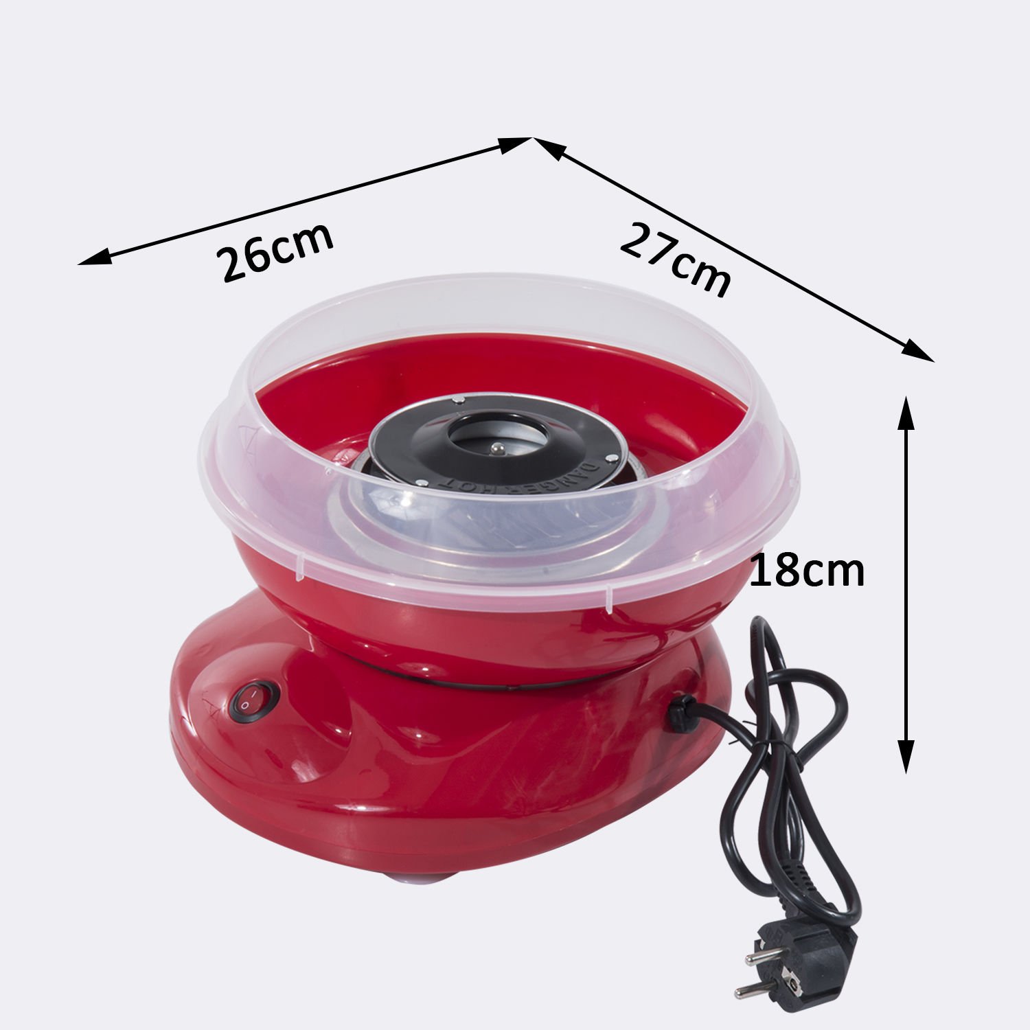 HOMCOM Máquina de Algodón de Azúcar, 450W-550W, Máquina para Hacer Algodón de Azúcar con 10 Palitos, para Fiestas de Cumpleaños Infantiles, en Casa, 27x26x18 cm, Rojo